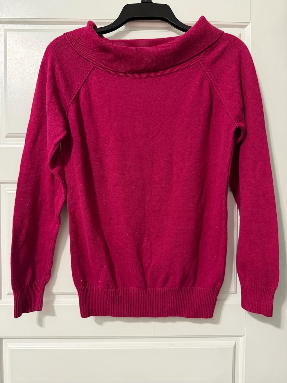 JEANNE PIERRE Off-Shoulder Raspberry Crew Sweater
